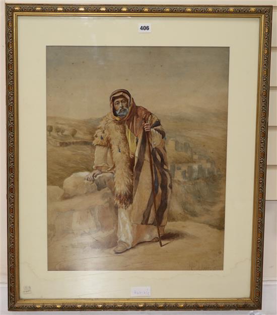 H. Donatt, watercolour, Arab shepherd, 57 x 45cm.
